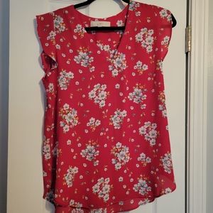 Bright Pink Floral Flutter Sleeve Blouse - LOFT